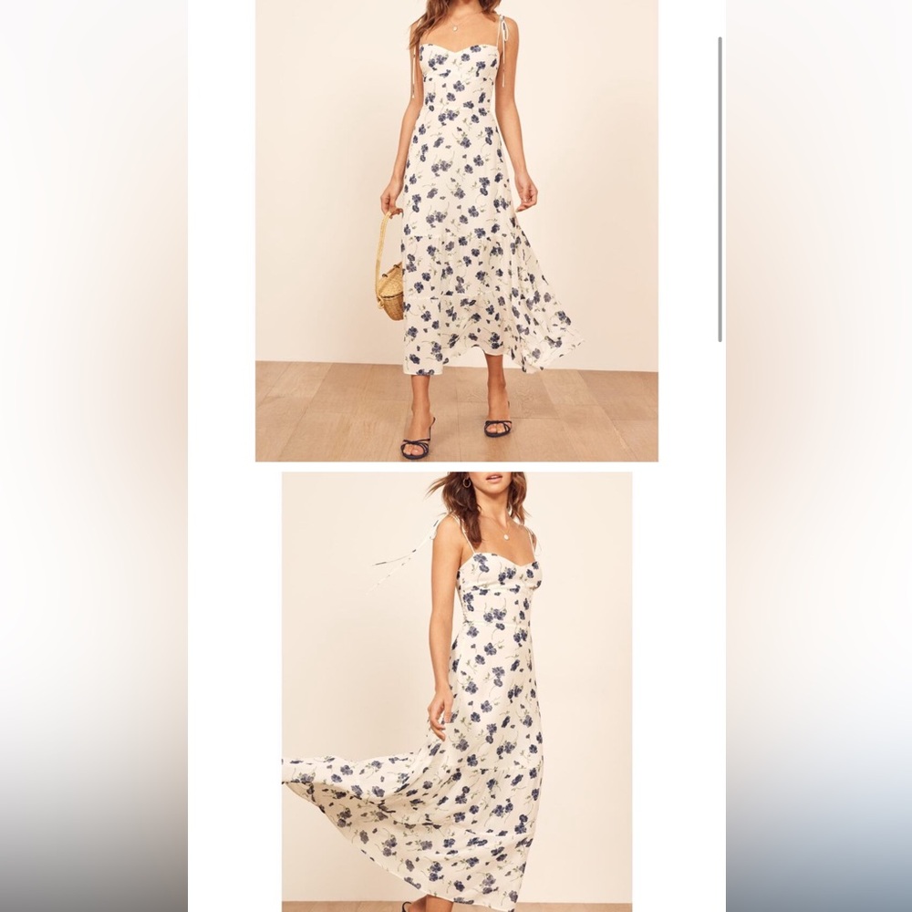 Reformation Ivory and Navy Floral Dress emmie